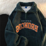 Dermearne Y2K retro embroidery hooded drawstring hooded zipper jacket men and women American lamb velvet couple loose coat female ins tide