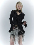 Lolita Vintage Gothic Lace Shirts Women Y2k Dark Aesthetic Irregular Blouses Yamamoto Style Grunge Flare Sleeve Shirt