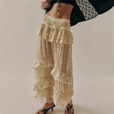 DERMEARNE Women Lace Trim FP Long Dupes Bloomers Pettipants Victorian Ruffle Pantaloons Cropped Bloomers Pants Lounge Pajama Bottoms