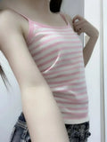 Dermearne Y2K Women Korean Kawaii Pink Summer Crop Tops Casual Sexy Tanks Fashion Striped Sweet Vest Slim Fit Sleeveless Camis Clothing