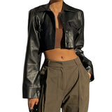 Womens Vintage PU Leather Jacket Coat Windbreaker Faux Fur Jacket Outerwear Coat Motorcycle Y2K 90s Jacket Streetwear