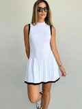 Fantoye Knitted Sexy Round Neck Pleated Women Dress White Sleeveless High Waist Dress Female Summer Skinny Casual Sporty Dress