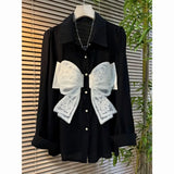 Women Clothing Vintage Bow Fashion Cardigan Spring Autuon Sweet Gothic Shirts Female Oversized Loose Tunics Streetwear