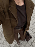 Vintage Women' Jacket 2024 Autumn Long Sleeve Turn-down Collar Loose Femael Coats Fashion Single Breasted Casual Suede Lady Coat