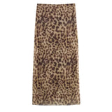 Women Leopard Tulle Midi Skirt 2024 Summer Fashion High Waist Elasticated Waistband Long Skirts Streetwear