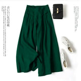 Dermearne Summer Pants for Women Cotton Linen Large Size Wide Leg Pants Femme Arts Style Elastic Waist Solid Casual Loose Pantalon