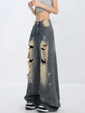 Ripped Jeans for Women Hot Girl Vintage Washed Distressed Baggy Jeans Women Casual Wide Leg High Waisted Jeans Woman Pants