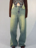 Dermearne Distressed Washed Printed High Waist Jeans American Retro Fashion Straight Pants Harajuku Style Hot Girl Trousers Women Clothing