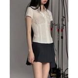 Basic White Short Sleeve Shirt Women Button Sweet JK Blouses Aestheti Preppy Korean Fashion Summer Coquette Harajuku