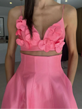 DERMEARNE Summer Sexy Sleeveless Vest Maxi Skirt Two Pieces Set Women Elegant Flower Decor Crop Tops Skirts Suits Lady Vacation Party Gown