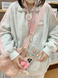 Japanese Fashion Kawaii Zipper Hoodie Women Harajuku Cute Pink Cat Embroidery Oversized Hooded Sweatshirt  Winter 2023