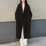 Dermearne Women Loose Jacket Double-breasted Mid Length Trench Coat for Women Windproof Warm Overcoat with Lapel Pockets Fall Winter