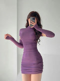 Women's Tight Hip Wrap Mini Dress with Sleeves Spicy Girls Slim Dresses Bodycon Party Clothing Sexy Summer