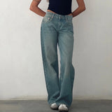 Women's Casual Low Rise Jeans Fashionable Loose Straight Jeans with Pockets Summer Spring Streetwear
