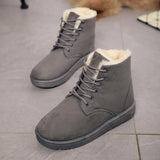 Winter version of the Korean students female short-sleeved warm boots lace-up female flat heel damp cotton shoes boots