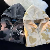Zip Up Hoodie Women Y2K Kawaii Harajuku Clothes Full Gothic Web Sweatshirt Hip Hop Grunge Oversized Jacket Coat tops