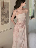 Summer Women Spaghetti Strap Elegant Midi Satin Dresses Vintage Wedding Evening Birthday Holiday Beach Backless Prom Clothes New