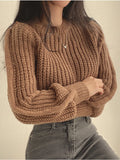 Dermearne Loose Vintage Harajuku Lantern Long Sleeve Women Sweater Korean Autumn Winter Knitwear Soft Warm Tops Chic Solid Femme Sweater