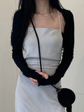 Dermearne Women Thumbhole Long Sleeve Bolero Shrug Solid Color Open Front Cropped Cardigan Top Bodycon Slim Fit Sunscreen Arm Cover Jacket
