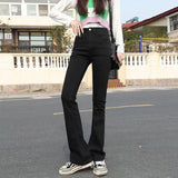 Women Flared Jeans Loose Denim Pants Bottom Straight High Waist Stretch Urban Female Flare Trouser Fashion  6 Color