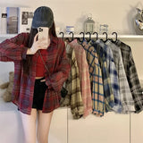 Tops Women Sheer Chiffon Plaid Shirt Long Sleeve Button Up Collared Oversize Checked Shirts and Blouse Summer Casual Outfit