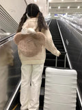 Y2k Aesthetic Cartoon Embroidery Hooded Cardigans Casual Grunge Contrast Color Stripe Tops Worean Japanese Loose Zipper Sweater