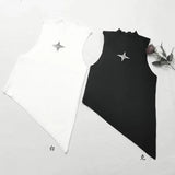 DERMEARNE Y2K Crop Knit Top e-girl Women Sleeveless Asymmetrical Hem High Neck Stretchy Fitted Sweater Vest Summer 90s Outfit