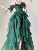 Dermearne Green Flower Wedding Dress Cos Lolita Dress Op Dress Lolita Heavy Industry Trail Puffy Princess Dress, Lolita Cosplay