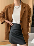 Dermearne Vintage Solid Women Coats Long Sleeve Single Breasted Female Jacket 2024 Fashion Casual Autumn Turn-down Collar Loose Lady Coat