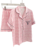 2024 NEW Women's Pajamas Set Luxury Satin Silk Pajamas Short Sleeve Sleepwear Leisure Home Clothes Nightwear Pyjamas for Women