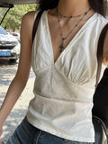 Dermearne 2 Women White Deep V Neck Tanks 2024 Summer Ladies Soft Sexy Cotton Slim Tank Tops Female Vintage Solid Sweet Vest