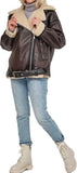 Winter Women Faux Lamb Fur Leather Short Jacket Lapel Zipper Bomber Aviator Coat Oversized Warm Moto Biker Jackets for Women