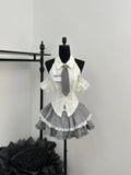 Summer Japanese Sweet Preppy Style Skirt Suits Women Slim Hot Girls Y2k Crop Tops + High Waist Elastic Mini Skirt 2 Piece Set
