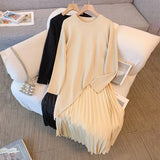 Fashionable Patchwork Pleated Skirt For Women 4xl Spring Casual Loose Round Neck Long Sleeved Soft Outdoor Female Dresses
