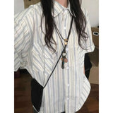 Chiffon Blouse for Women Japanese Retro Striped Short Sleeved Shirt for Women in Summer 2024 Short Sleeve Shirt Tops Y2k