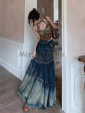Winter Vintage Denim Skirt Women Patchwork Irregular Fishtail Y2k Skirts Female Casual Korean High Waist Retro Jeans Skirt 2024