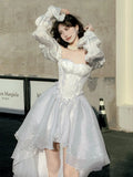 Dermearne 2024 Spring New Elegant Sleeve Fairy Dresses For Women Fashion Casual Sexy Party Long Korean Sweet White Midi Dress