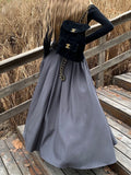 Dermearne Grey Midi Long Skirts Womens Maxi Skirt  Autumn Winter Suit Skirt Goth Lolita High Waist Ruffle Pleated Skirts