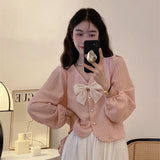 Bow Pink Women Shirts Korean Elegant Pearl Chiffon Female Casual Blouse Spring Autumn New Sweet Long Sleeve Ladies Retro Tops