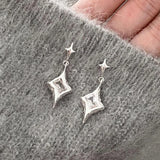 Y2K Exquisite Star Crystal Drop Dangle Earrings for Women High Quality Starlight Unique Simple Silver Color Earring Jewelry Gift