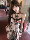 Dermearne New American Style Sexy Gyaru Halter Top Women Design Sweet Print Slim Camisole Summer High Street Coquette Asymmetrical Tees