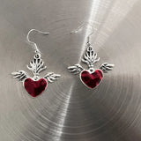 DERMEARNE New Harajuku Vintage Goth  Pink Peach Heart Drop Earrings For Women Grunge Punk Halloween Aesthetic Y2k Fairy Jewelry