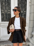 Fashion Brown With Double Pocket Blazer Jacket Woman Single Breasted Long Sleeve Short Coat 2024 Lady Autumn High Street Outwear