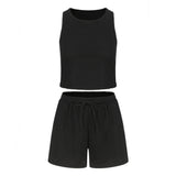 Women Two Piece Short Pants Set Crop Top Two Piece Solid Shorts Women Casual Joggers Sets