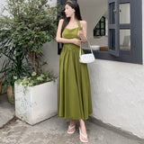 Women's elegant dress 2024 Spring Festival new Europe and the United States tied avocado color neck A pendulum long skirt