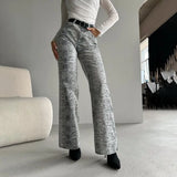 Vintage High Waisted Jeans Woman Street Snake Print Baggy Jeans Women Clothing Casual Fashion Mopping Women Jeans Pants