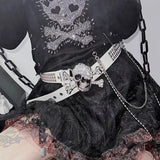 Rivet Belt Porous American Wide Belt Versatile Trouser Belt for Men and Women Punk Rock Nightclub, Personalized Skull Belt