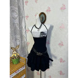 Halter Punk Vintage Y2k Tops Sexy Subculture Gothic American Retro Casual Chic Wrap Chest Tanks Black Summer 2024 Women Camis