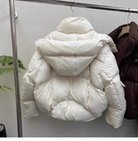 Women Puffer Jacket Winter Warm Thick Long Sleeve Oversized Hooded Short Parkas Mujer Female Solid Loose Crop Coat Outwear