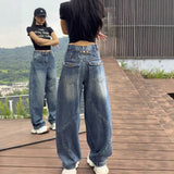 DERMEARNE High Waist Wide Leg Jeans Women's Thin Denim Pants Loose Fit Straight Full Length Jeans plus Size Casual Sle